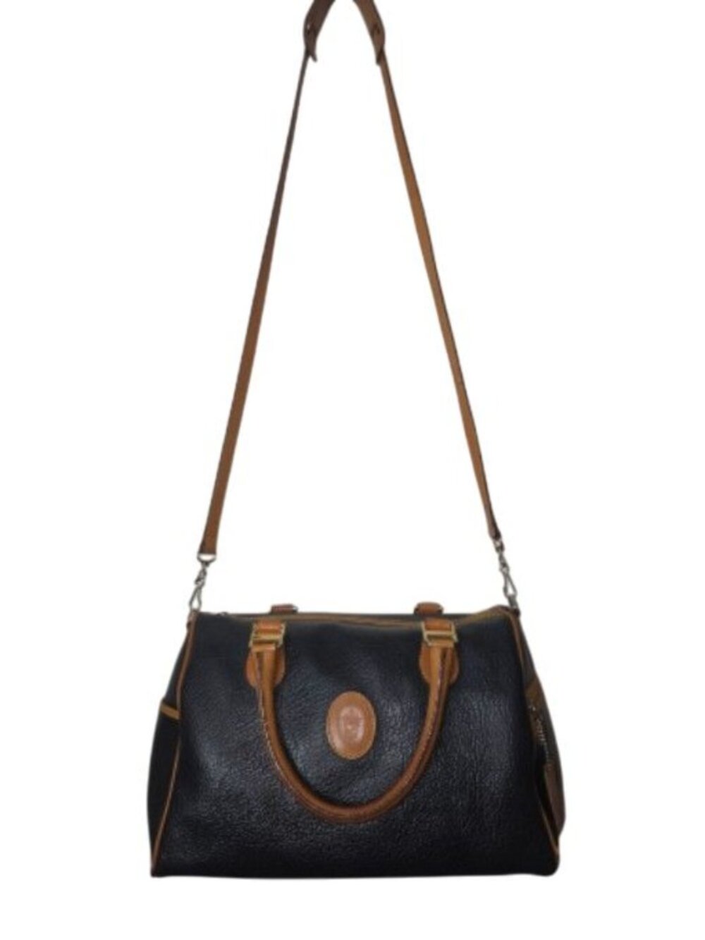 Vintage La Laurent Black Pebbled Leather Barrel Satchel Bag Crossbody